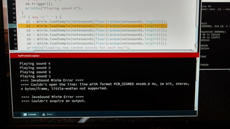 Screen shot of Processing error on Raspberry Pi
